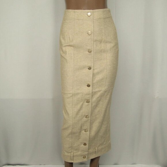 NEW CULT GAIAWomen’s Lua Midi Skirt Beach Beige Size 0 High Waist Button Front